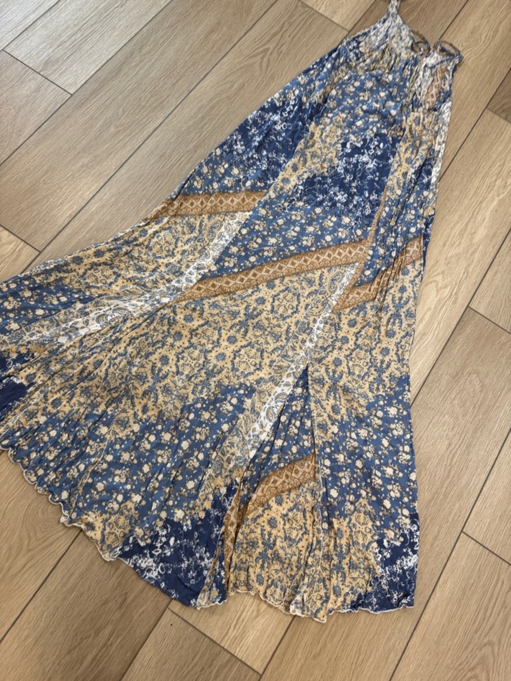 Free People intimately Work of Art Printed Maxi Dress Sz M patchwork boho fringe - Picture 12 of 12